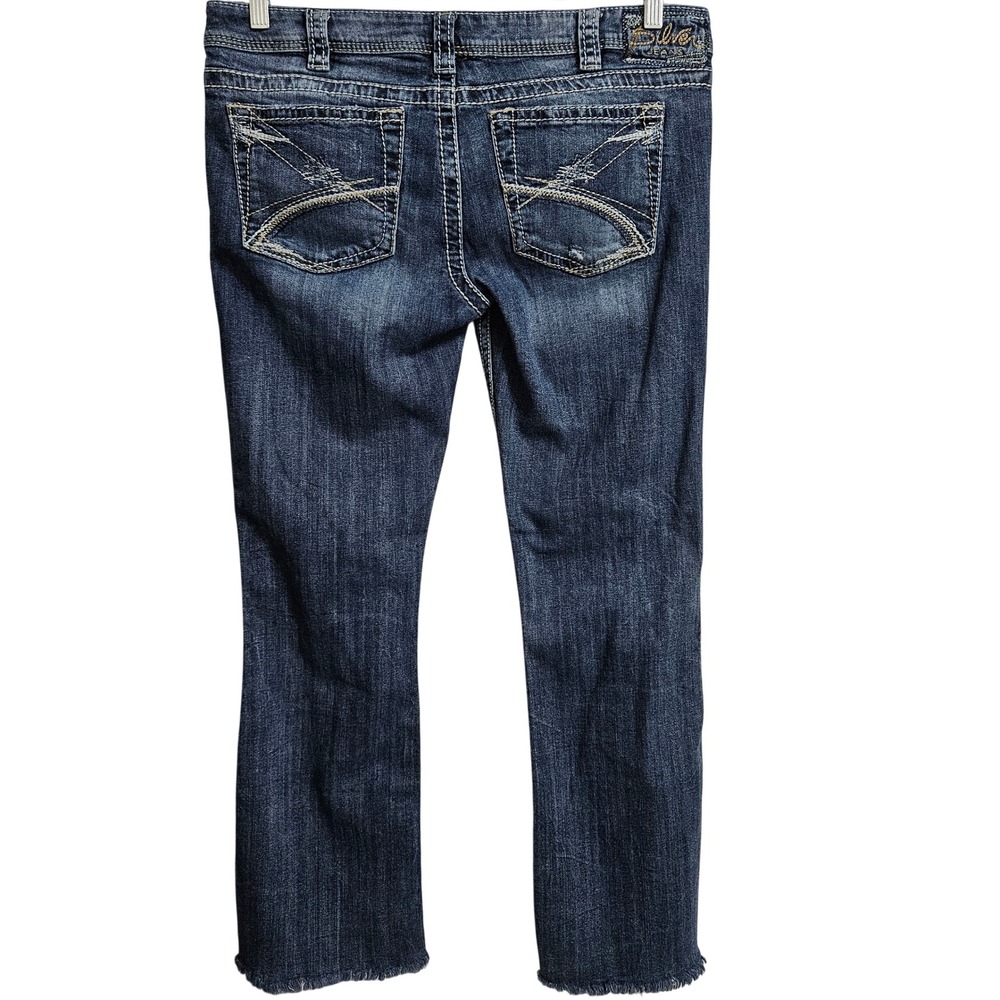 Silver Jeans Womens 34x29 Frances Bootcut Blue Distressed Raw Hem Low Rise Indie